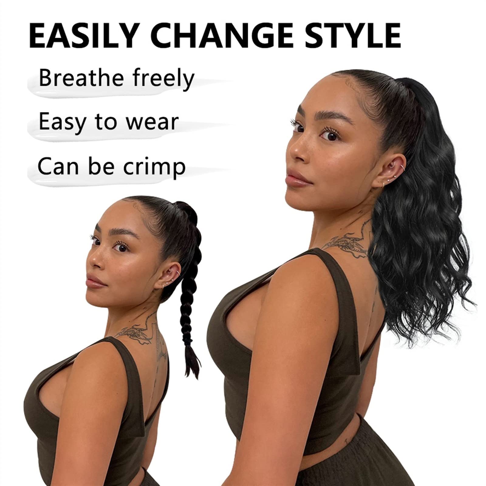 Extensión de cola de caballo 20 "cuerpo ondulado envoltura alrededor de cola de caballo extensión de cabello for mujeres esponjoso sintético Natural suave postizo sintético largo ondulado extensión de