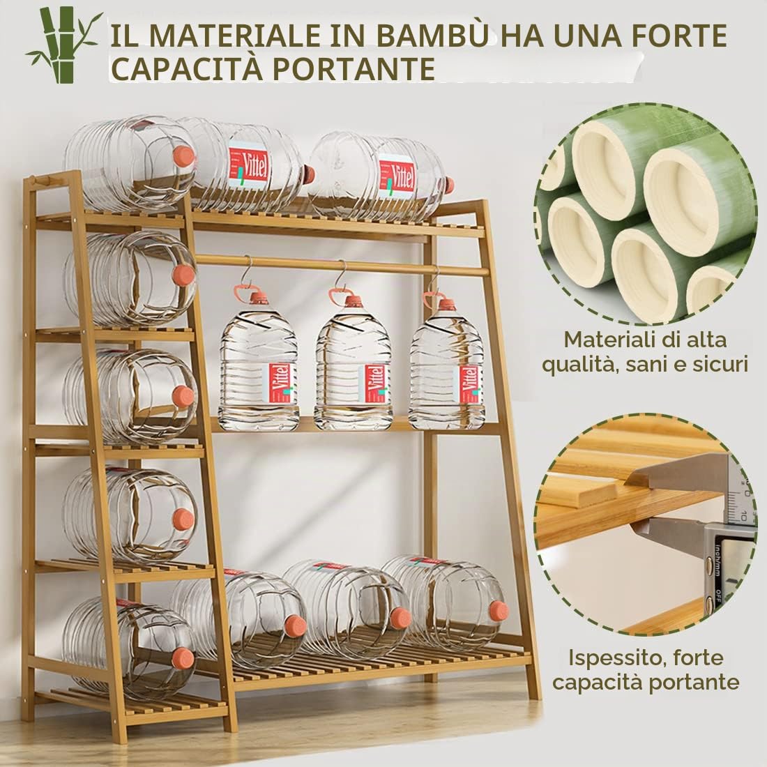 Appendiabiti in bambù, Appendiabiti multifunzionale, Stand appendiabiti da terra, Porta abiti da camera, con 2 ripiani,facile da assemblare 110x40x140cm