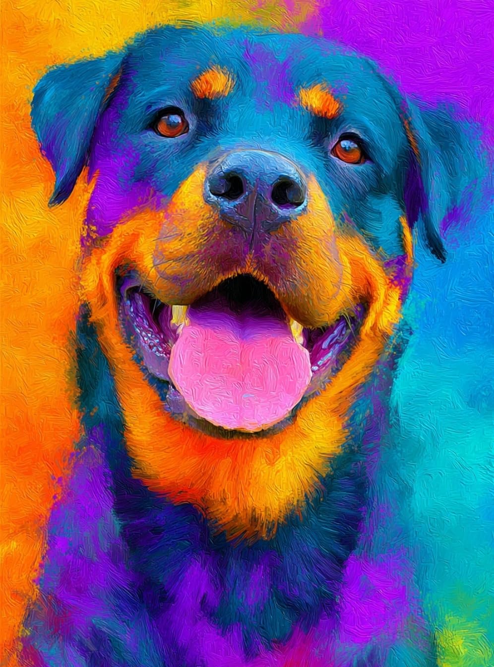 WANGWANGMIAO Paint by Numbers for Adults Colorful Rottweiler,DIY Painting by Numbers Kits on Canvas Hand Painted Artwork Gift Home Decoration 16x20inch，with Frame