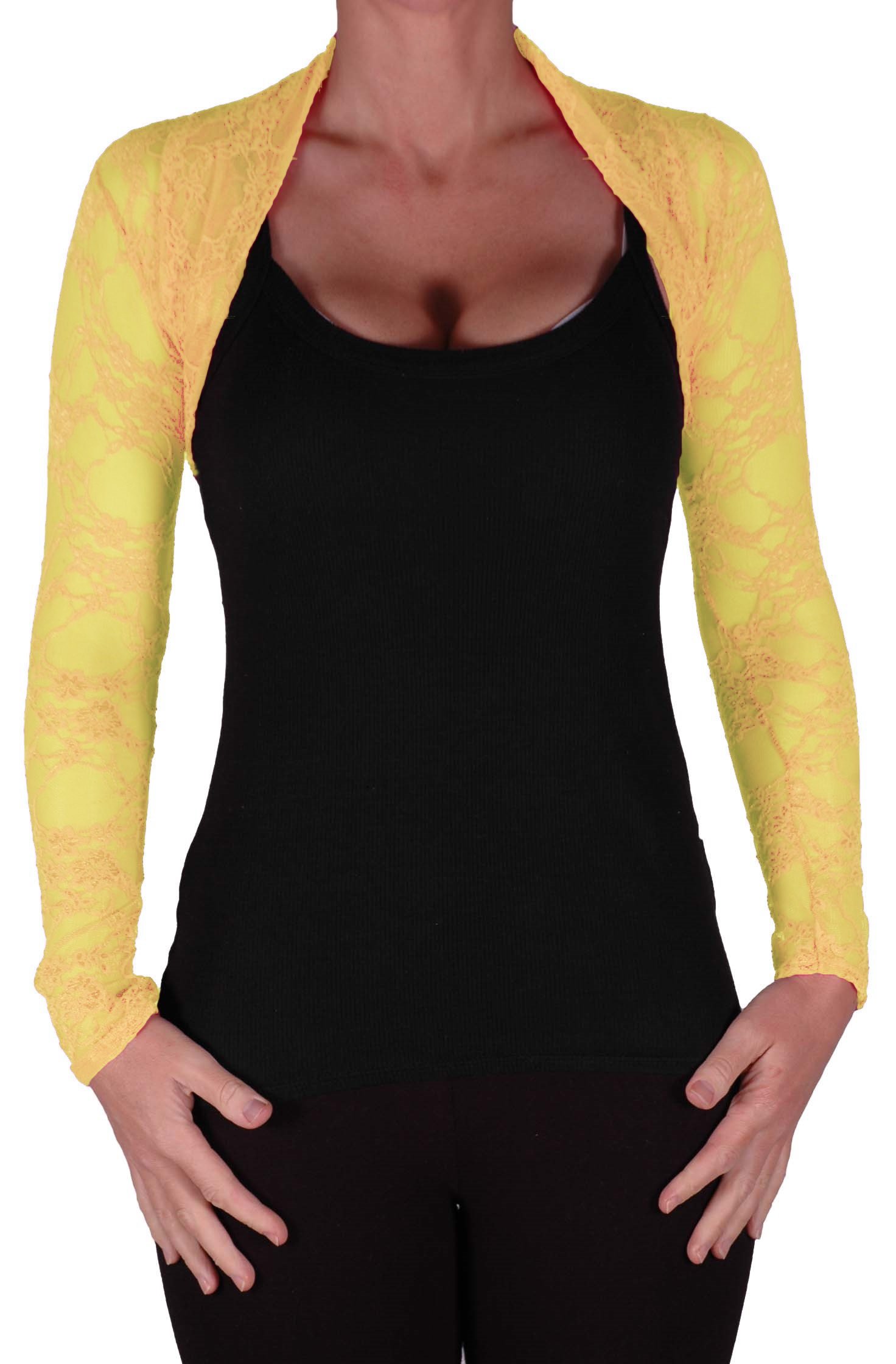 Eye Catch EyeCatchClothing - Mystique Fitted Evening Bolero Lace Shrug One Size Yellow