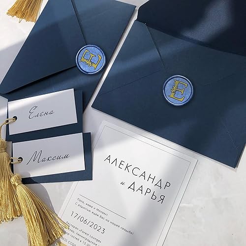 Miniatura 5 de 25 calcomanías de sello de cera doradas y azules hechas a mano con hojas botánicas vintage, calcomanías de cera para invitaciones de fiesta de boda,