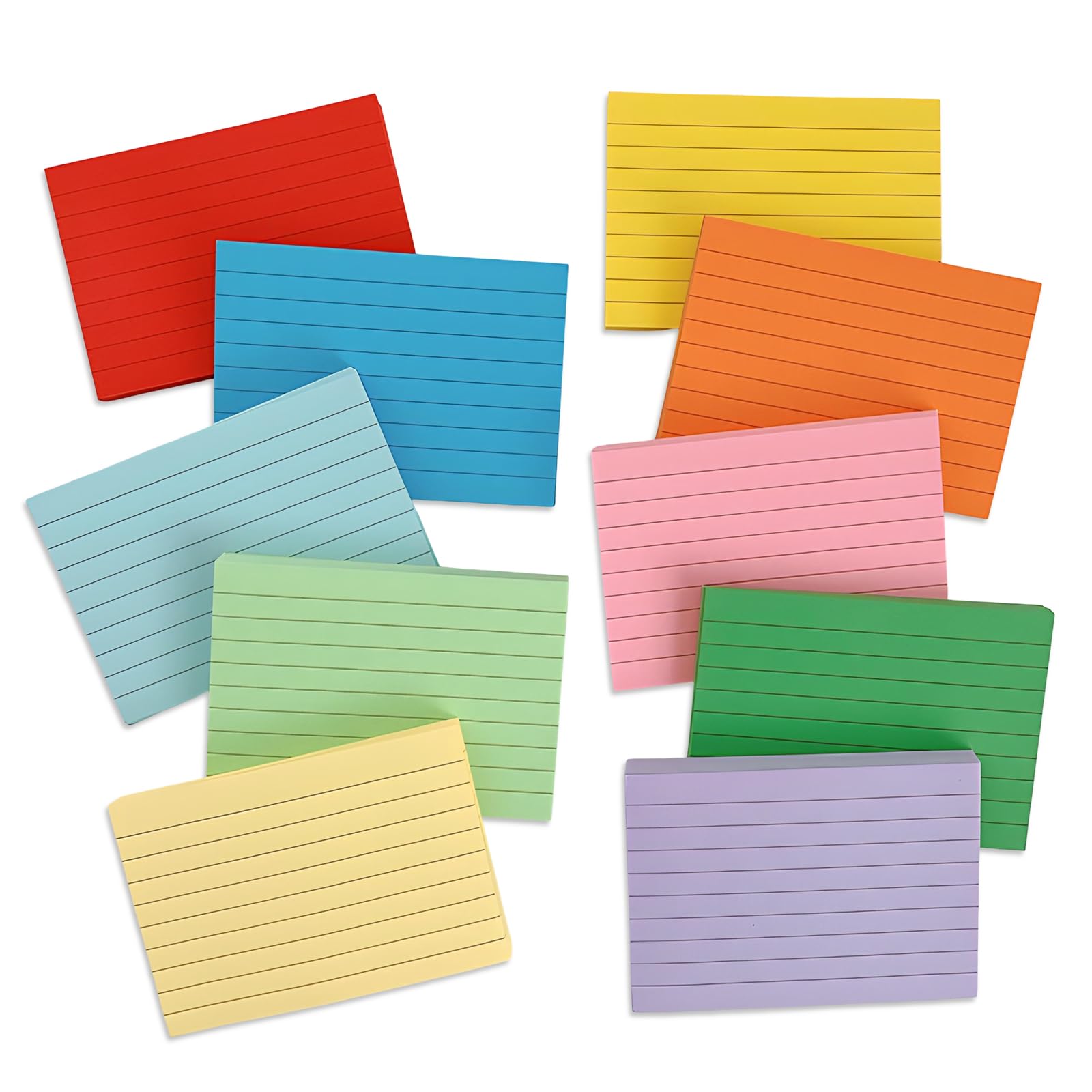 Flash Cards,RoadLoo 10 Pack 500PCS A7 (105x74mm) Revision Cards Coloured Index Card Notecards Lined for Language Learning Exam Prep for Office School Learning Speech University Essential(10-Color)