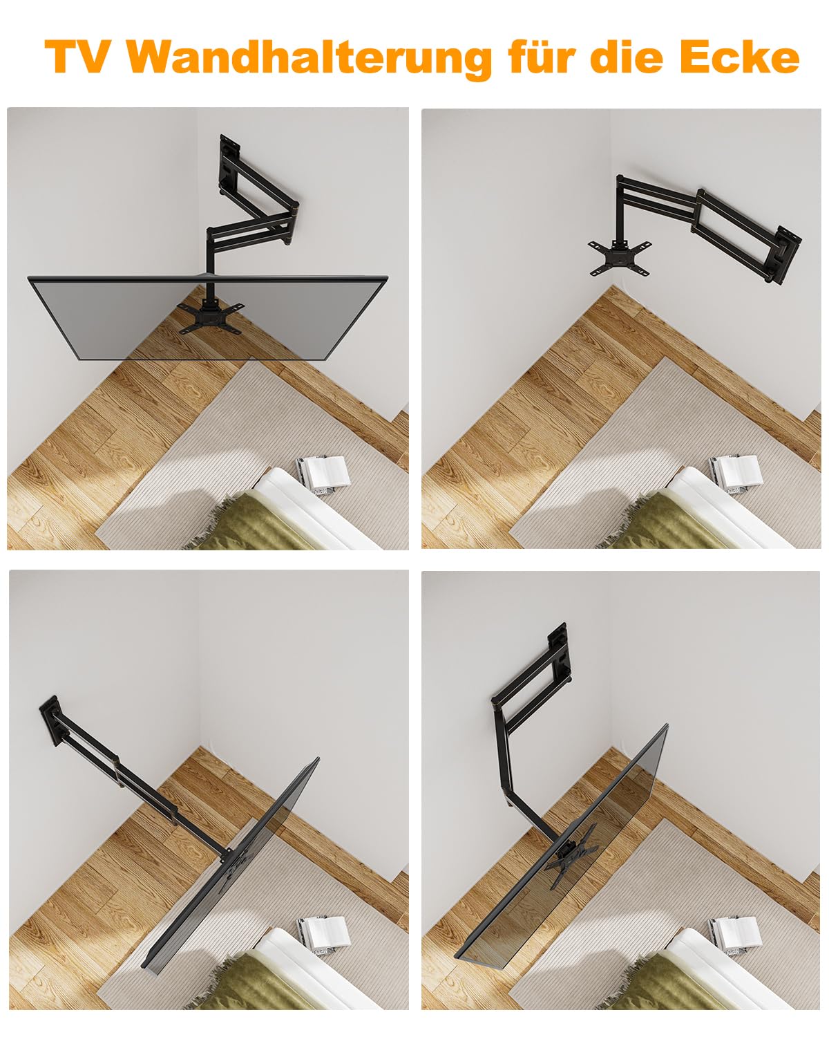 TV Wandhalterung mit 1036mm Langem Arm WHYFONE 180° Drehung Fernseher Wandhalterung Schwenkbar Ecke TV Halterung für 13-43 Zoll Flach & Curved Fernseher oder Monitor bis 25kg, max. VESA 200x200mm
