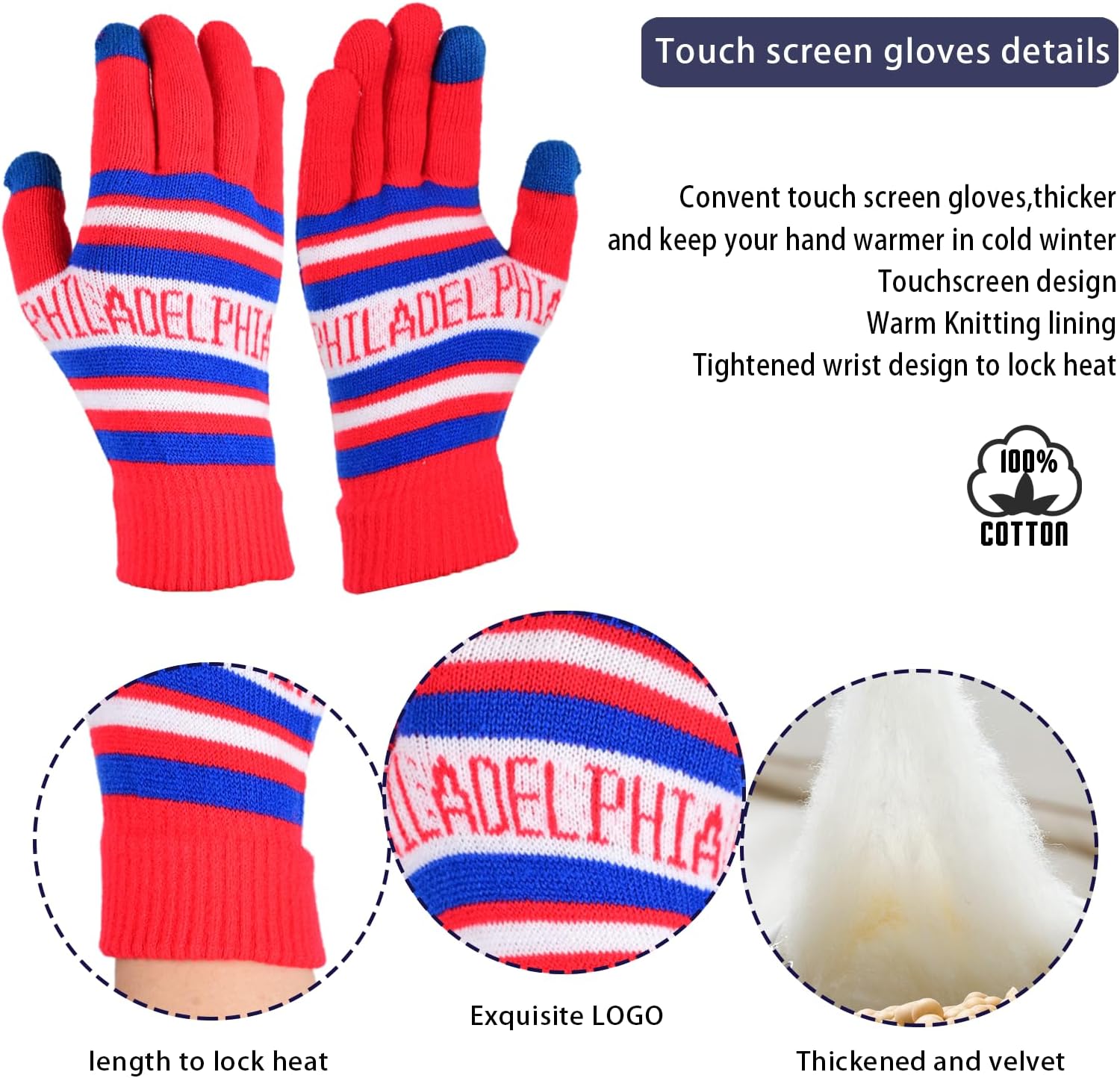 Vintage Classic Skull Cap Beanie Hat Cuffed Winter Hat Knit Comes with Warm Gloves Gifts for Unisex Fans - Image 3