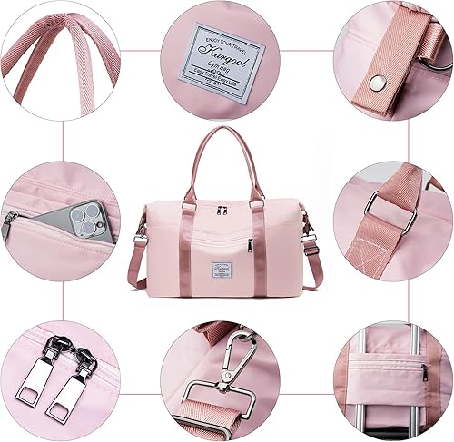 Miniatura 6 de KURGOOL Bolsa de gimnasio con bolsillo húmedo bolsas de lona de viaje para deportes y escapadas de fin de semana bolsas ligeras de noche para