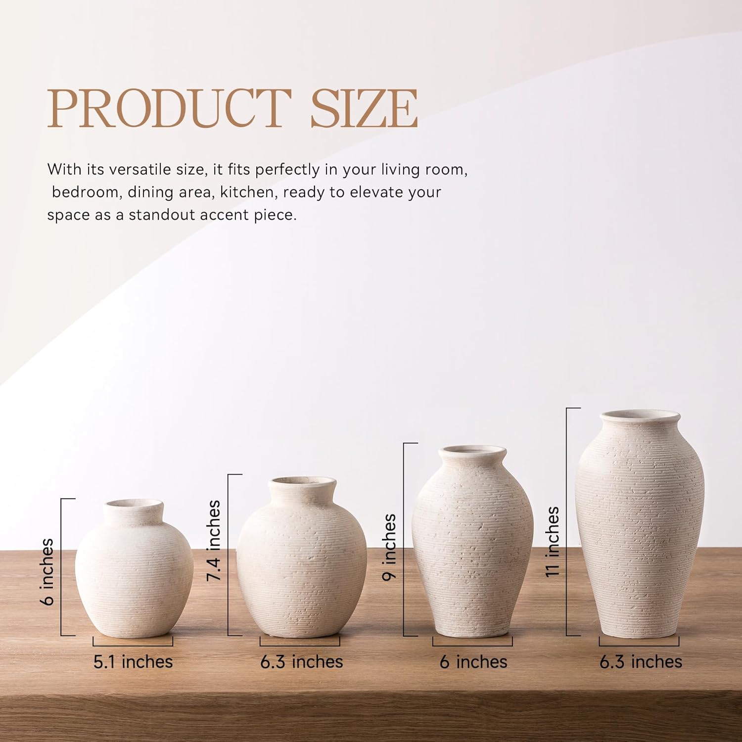 Ceramic Flower Vase Home Decor - Large Farmhouse Table Vases Rustic Vintage Living Room Kitchen Bedroom Decorations for House Book Shelf Office Coffee Desk Dining Fireplace (9" Rustic) - Image 2