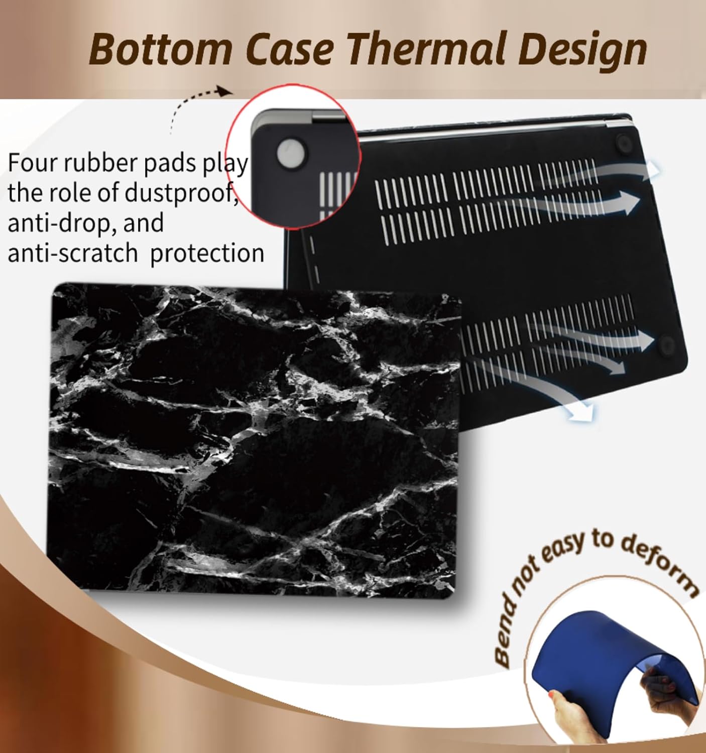 Thin Laptop Hard Case Compatible with MacBook Pro 16 inch 2021-2024 Models M3 A2991 M2 A2780 M1 A2485, 16 inch Modern Portable Plastic Protective Case, Black Silver Marble