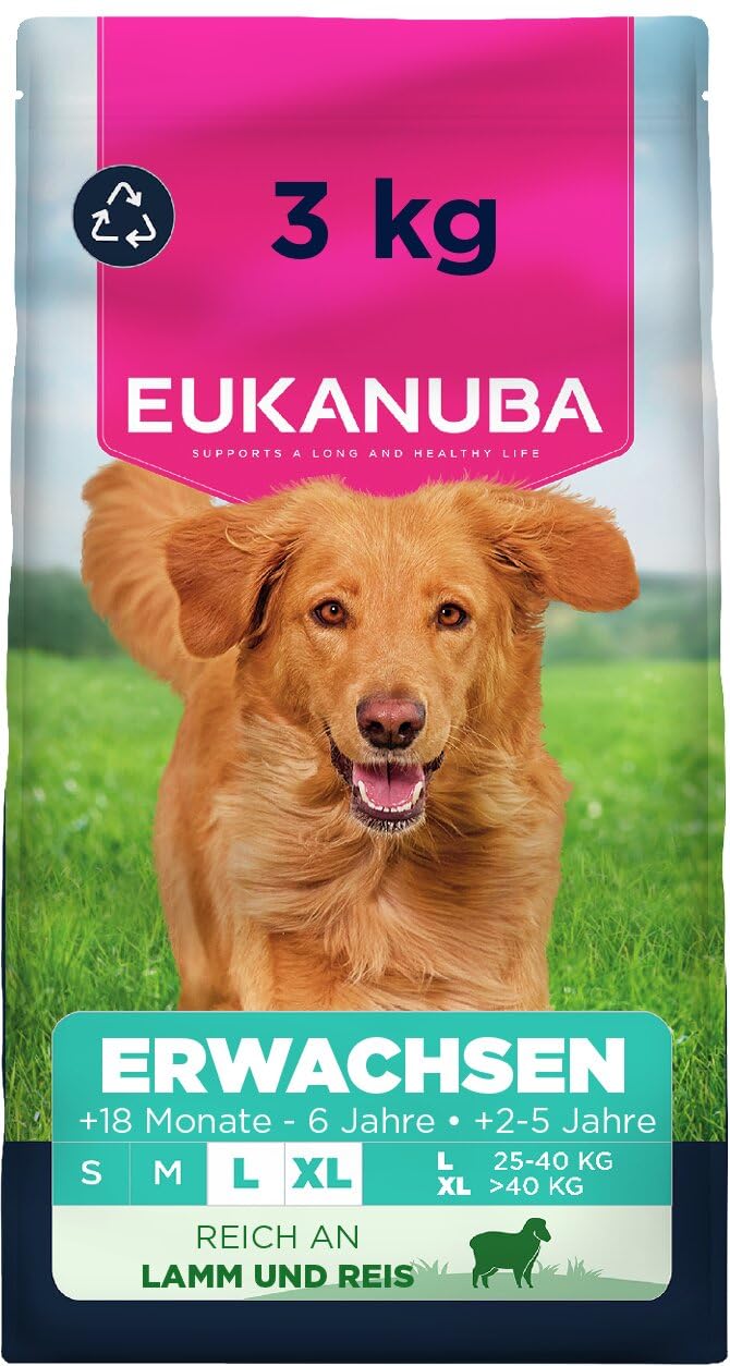 Eukanuba Hundefutter Trocken mit Lamm und Reis für große Rassen - Premium Trockenfutter für ausgewachsene Hunde, 3 kg