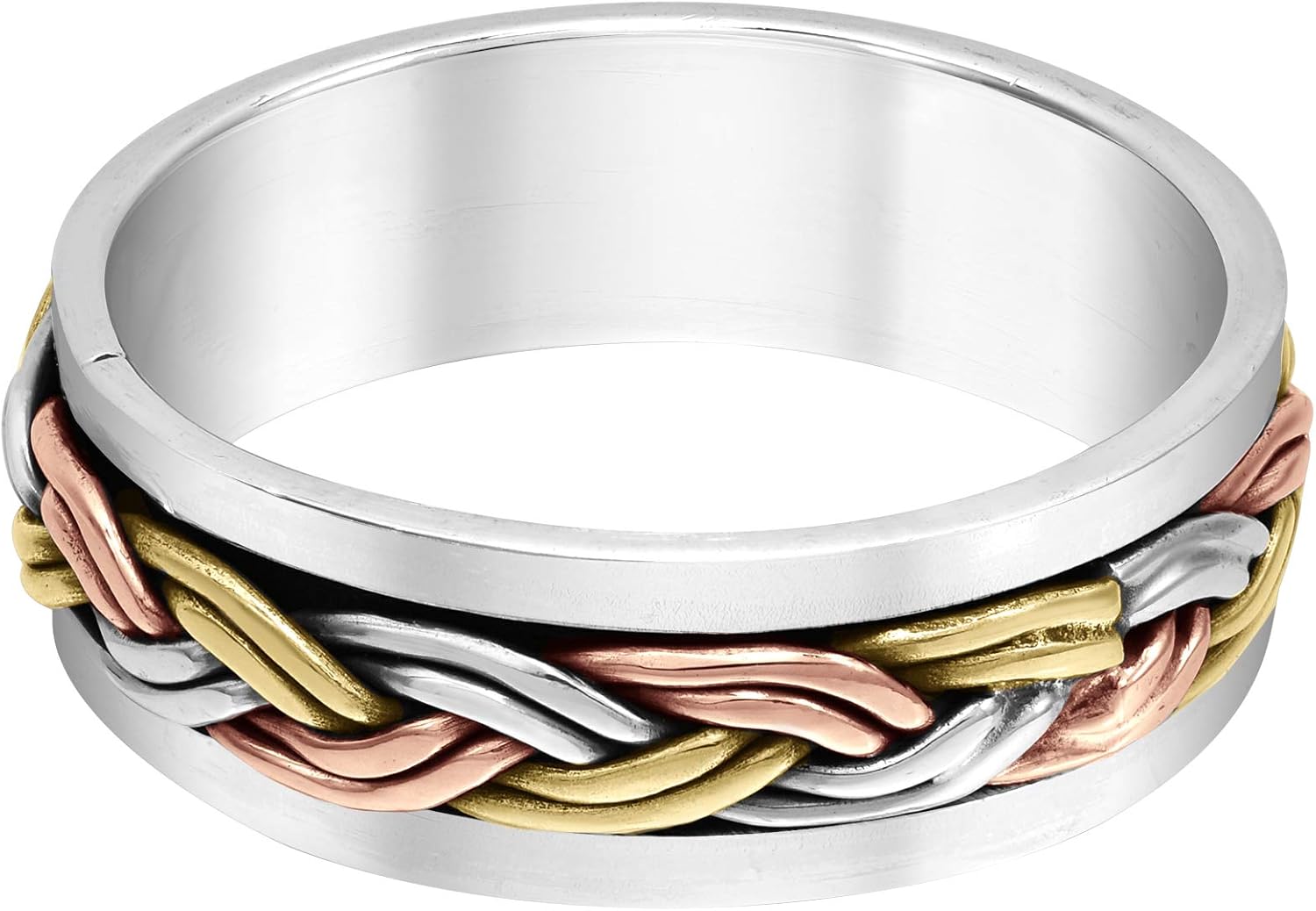 AeraVida Eternal Braided Colorful Three Tone .925 Sterling Silver Band Ring
