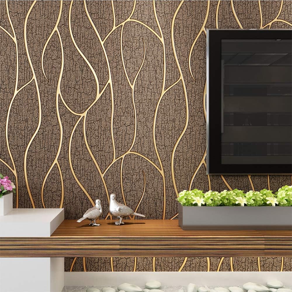 QIHANG Modern 3D Thick Non-Woven Imitation Deerskin Deep Embossed Curve Pattern Living Room/TV Background Wallpaper Roll 1.73' x 32.8'=57 Square feet (Brown)