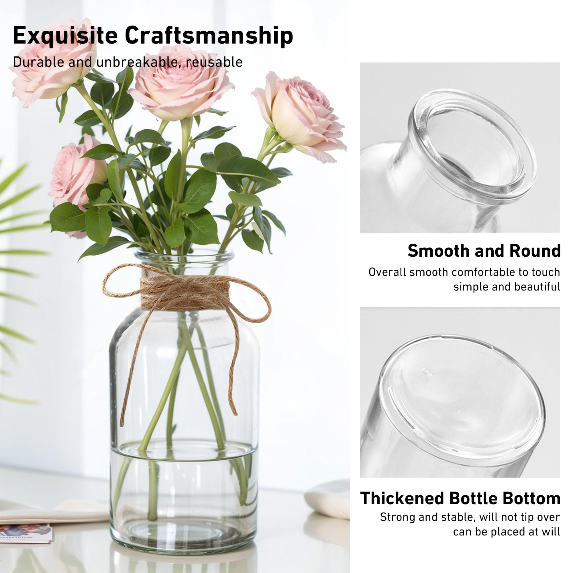 12 Stück kleine Vasen für Tischdeko 125ml Mini Glasvasen Set mit Juteschnur Vintage Design Exquisit Transparent Blumenvasen für Tischdeko Zuhause Hochzeiten Geburtstage Feste - 5