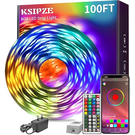 KSIPZE 100ft Led Strip Lights RGB Music Sync Color Changing,Bluetooth Led Lights with Smart App Control Remote,Led Lights for Bedroom Room Lighting Flexible Home Décor