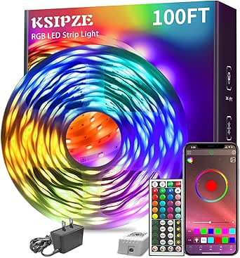 KSIPZE 100ft Led Strip Lights RGB Music Sync Color Changing,Bluetooth Led Lights with Smart App Control Remote,Led Lights for Bedroom Room Lighting Flexible Home Décor