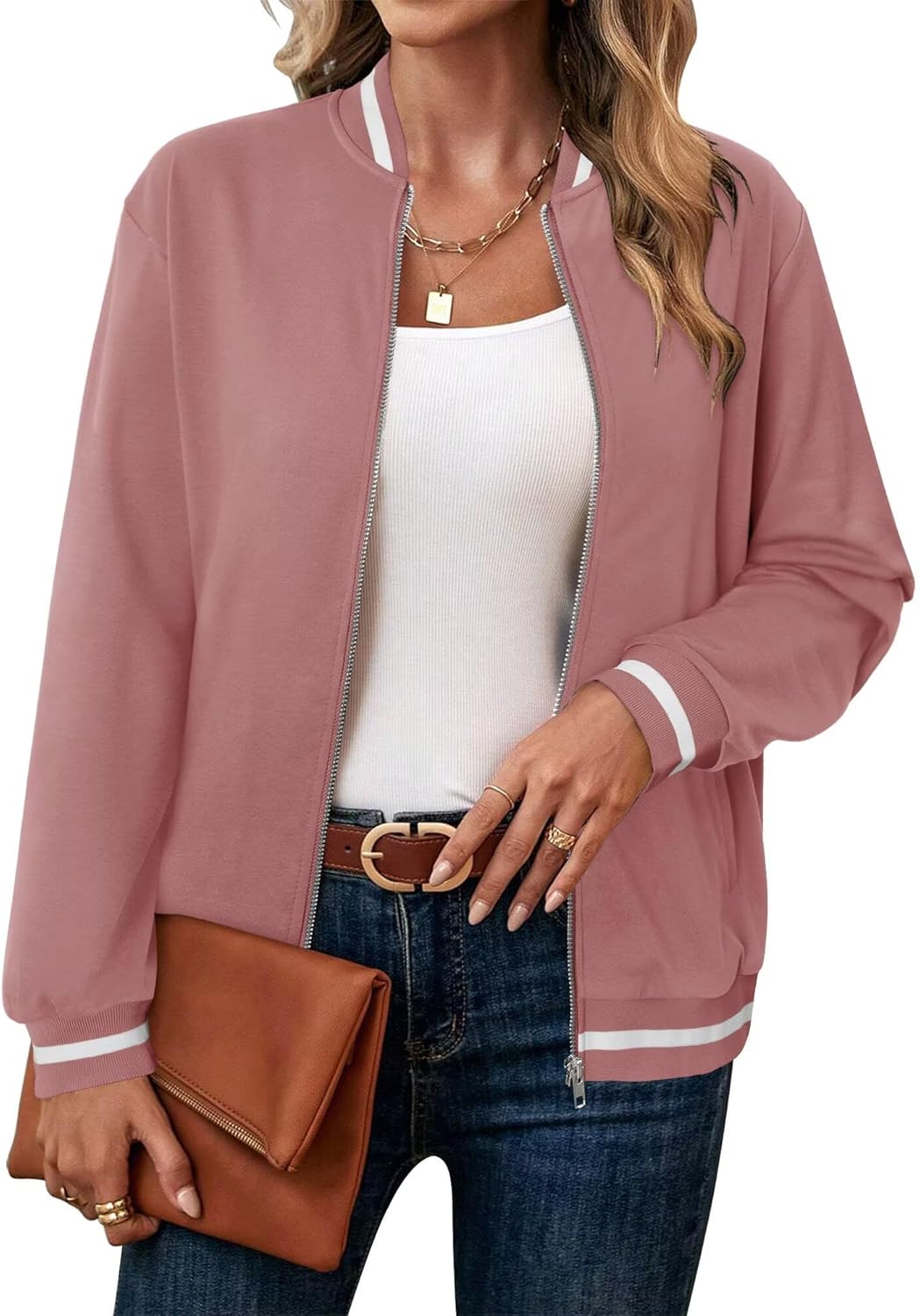 KISSMODA Women Windproof Jacket Zip Up Overcoat Lightweight Casual Long Sleeve Coat Fall Fashion Outfits with Pockets S-XXL - Image 5