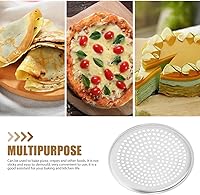 Vista 7 de Zerodeko Bandeja de pizza de acero inoxidable, bandeja redonda perforada para pizza, bandeja para hornear pizza, bandeja para servir pizza