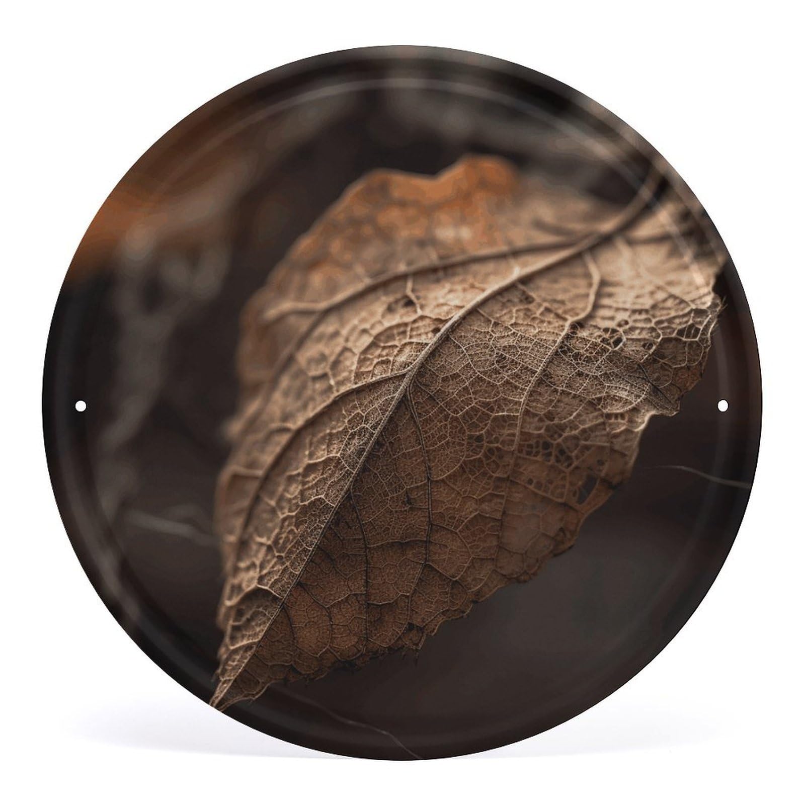 Fodpand Style Dry Leaves Round Wall Art Hanging Decorations, Wall Decor Modern Minimalist Artwork, Tin Sign Hanging Picture For Living Room, Bedroom, Office, Hallway, 11.8X11.8 Inch