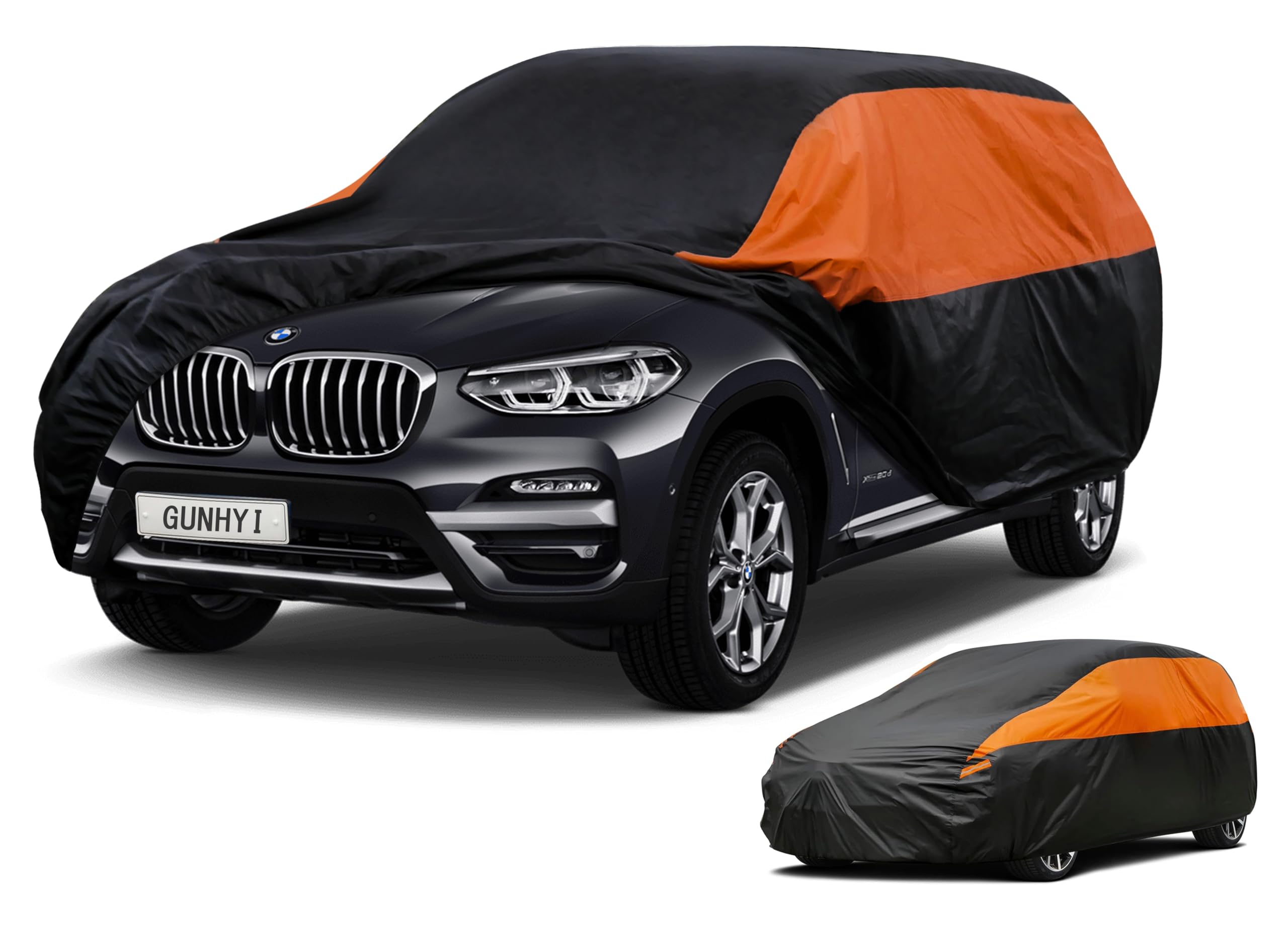 GUNHYI Waterproof SUV Full Car Cover Custom Fit BMW X3 (2004-2010) | All‑weather Outdoor sun/rain/dust/snow/wind/UV protection, breathable lightweight fabric, black‑orange design,storage bag