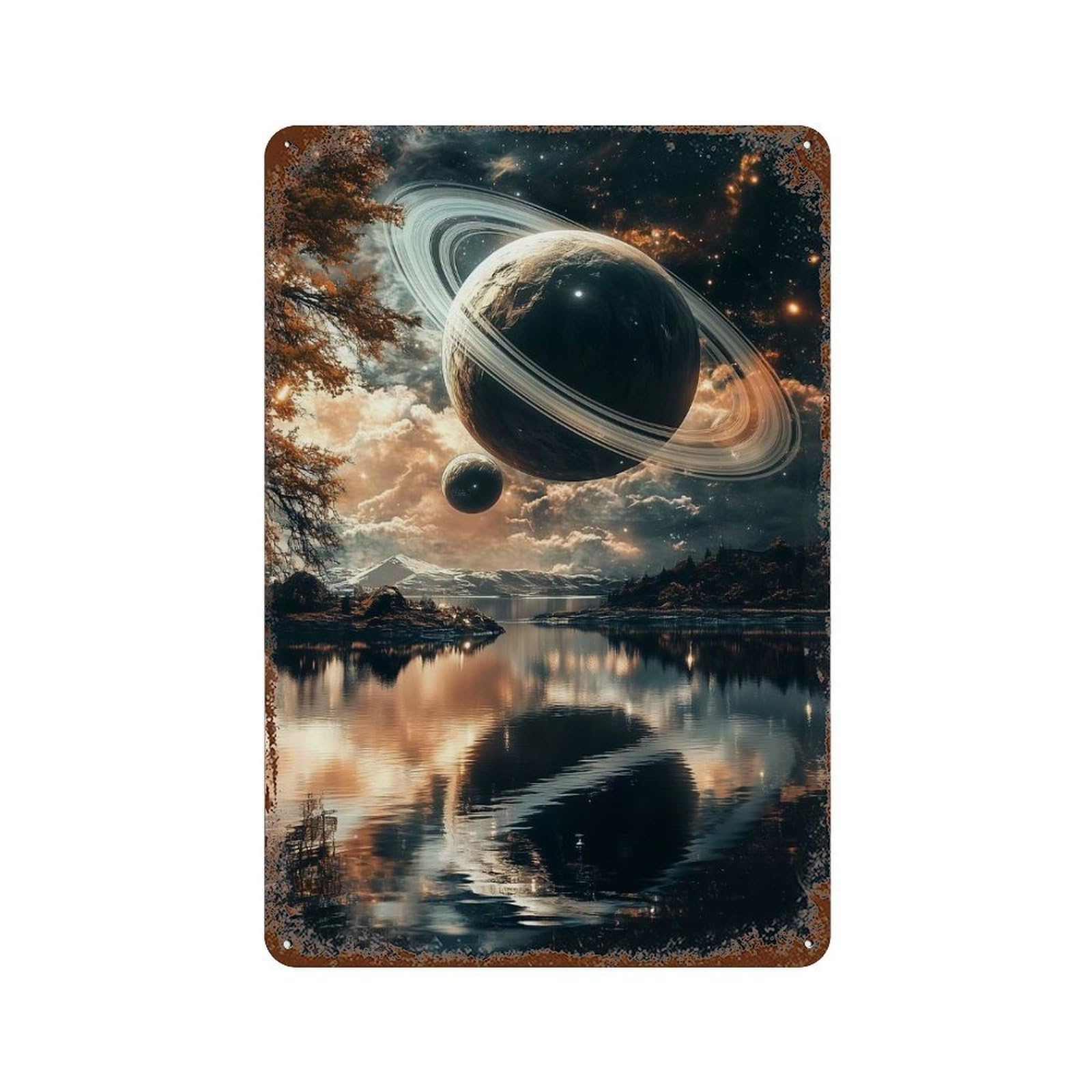 Interstellar Dreamscape 11.8"x7.9" Aged Metal Wall Plaque, Vintage Wall Decor for Basement, Hobby Room And Garage Decor