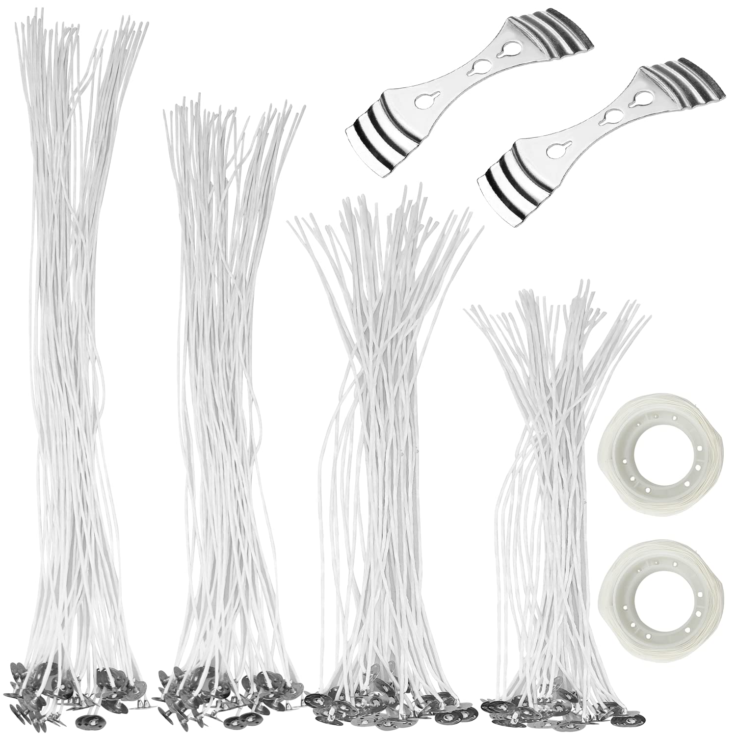 100 Pcs Extended Candle Wick, Candle Wicks,Candle Making Kit For Making Candles 25,30,35,40 cm(25 Each) With 2pcs Stainless Steel Wick Fixed Holder,200 Double-Sided Dots Stickers,For Diy Candle Making