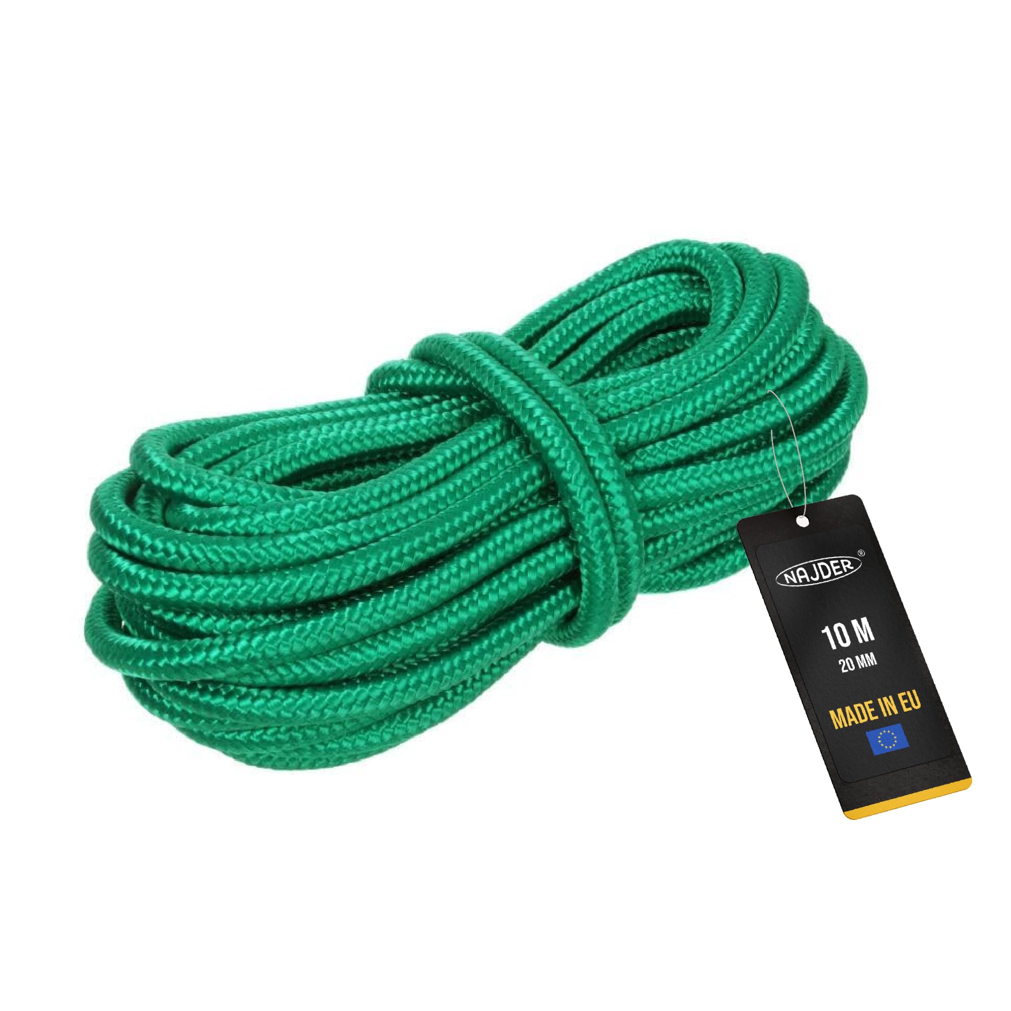 NAJDER Corda in polipropilene verde diametro 20 mm lunghezza 20 m, carico di rottura 34200 N, corda intrecciata universale, paracord, per campeggio, sopravvivenza, giardino, legatura, artigianato