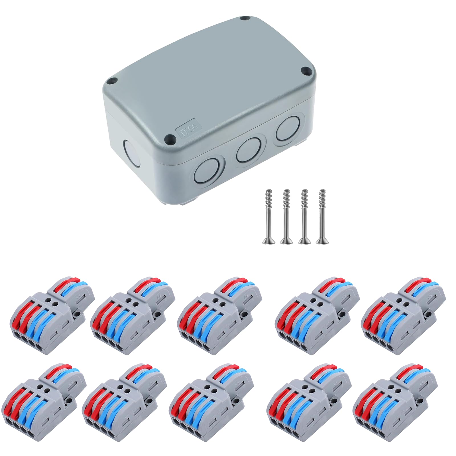 NineLeaf 10PCS Lever Wire Nuts Connectors,Compact Quick Splicing Wire Connectors, Cables from 28 to 12AWG，with 1pk IP66 Weatherproof Electrical Project Boxes