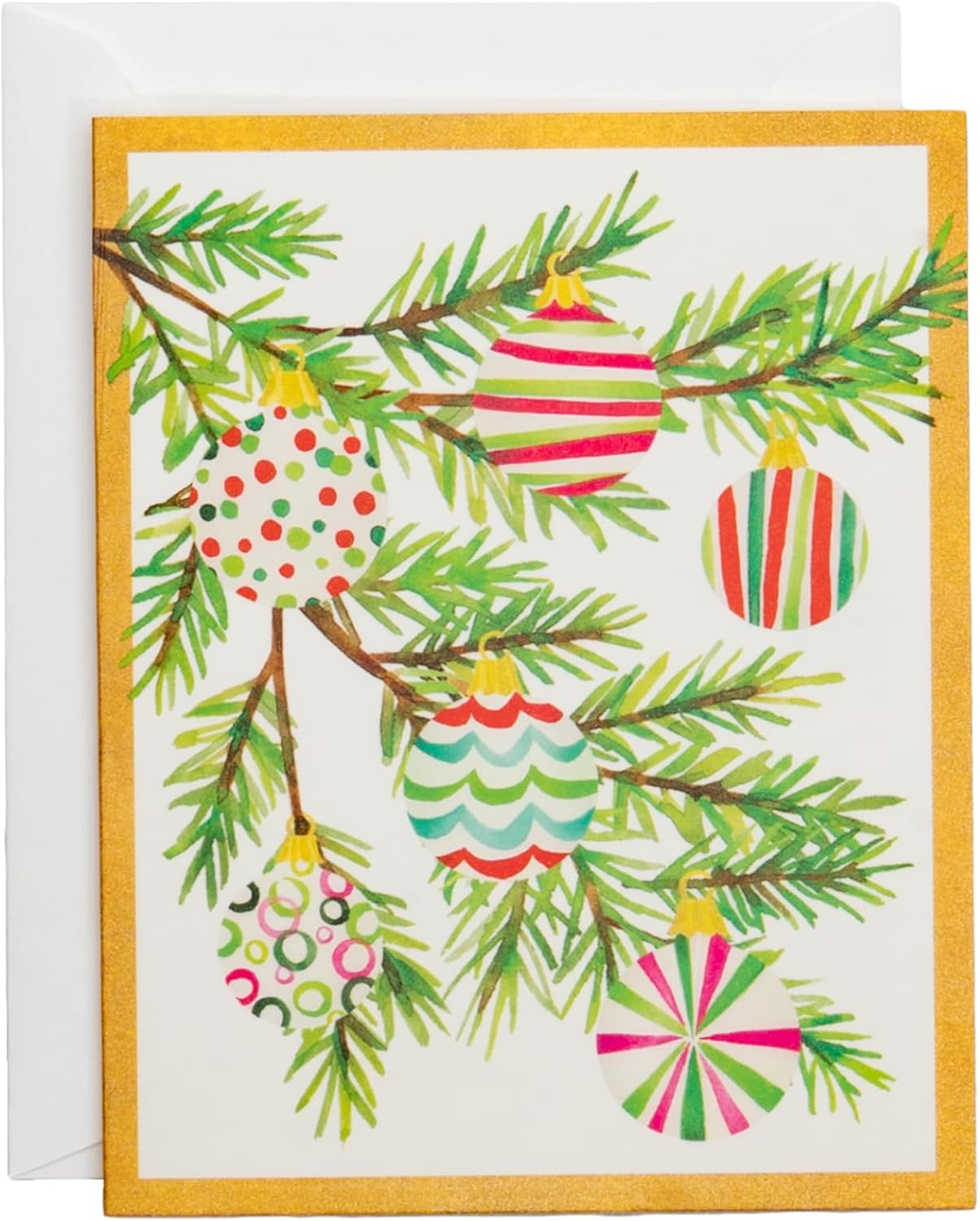 Caspari Modern Painted Ornaments Petite Boxed Holiday Greeting Cards – Set of 15 Premium Christmas Cards & Envelopes, Printed in Switzerland, FSC Certified Paper