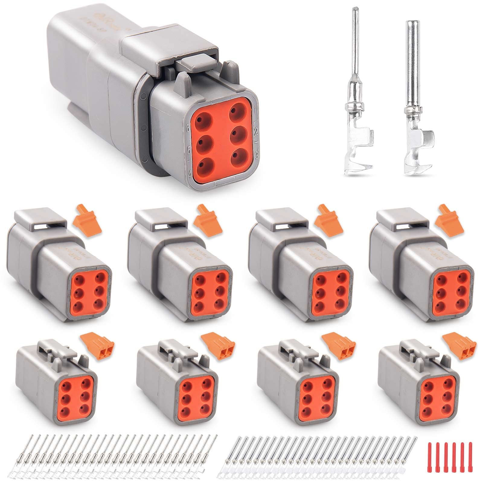 JRready ST6329-6 Deutsch DTM Gray 6 Pin Connector(4 Sets), Waterproof Electrical Wire Connectors with Size 20 Stamped Contacts 16-22 AWG for Truck, Motorcycle, Off-Road Vehicles, Marine.