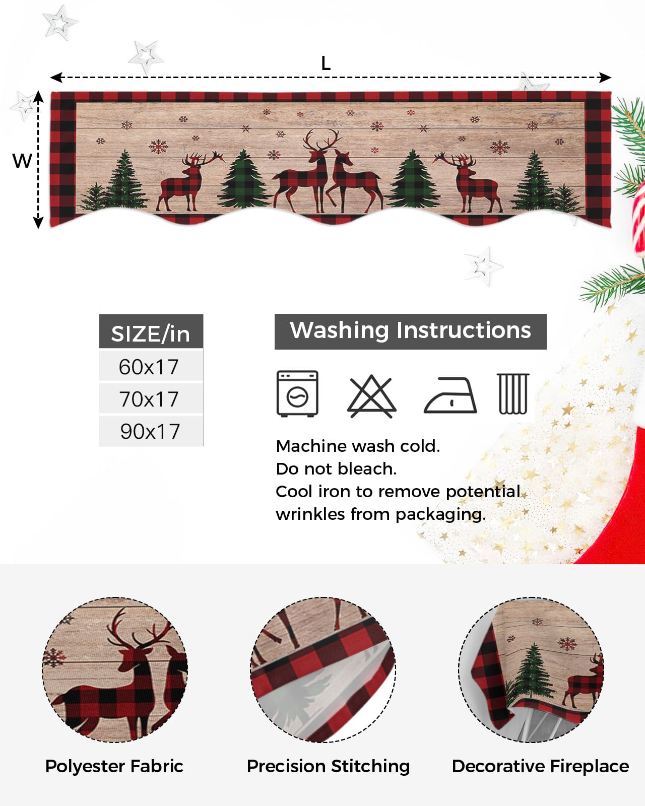 Christmas Mantel Scarf 90 X 17 Inch, Christmas Tree Mantel