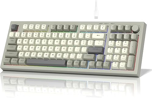 womier DK98 Retro Wired Gaming Keyboard Creamy Membrane with Rainbow RGB Backlight - Quiet,Volume Knob,PBT Keycap 97 Key ANSI Layout Compatible with