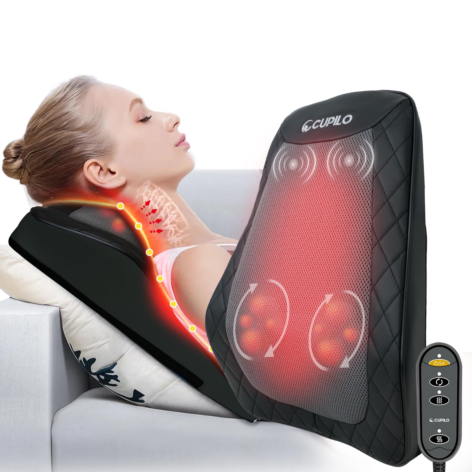 CuPiLo Rücken- und Nackenmassagegerät mit Wärme, Shiatsu Nackenmassagegerät für Bürostuhl Gaming Stuhl, 3D Knet-Massagekissen, Geschenk für Büro Zuhause, Geschenke für Mama Papa Frauen