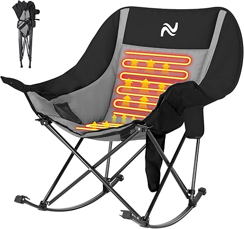 Miniatura 10 de ABORON Silla mecedora de gran tamaño para adultos, silla de césped plegable totalmente acolchada para exteriores con bolsillo lateral, silla Verde