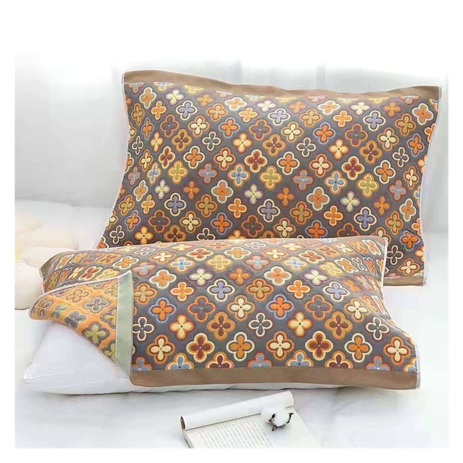 Serviette d'oreiller en gaze de coton premium, linge de lit noble