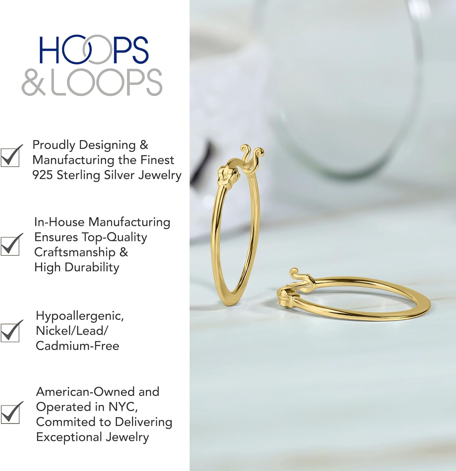 Hoops & Loops 925 Sterling Silver 23mm Oval Flat Click-top High Polished Lightweight Hoop Earrings for Women, Silver, Yellow Gold & Rose Gold