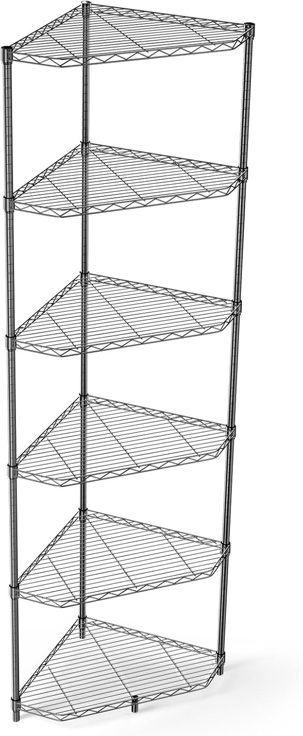 Dolonm 6 Tier Corner Shelf, NSF Wire Shelving Unit, 600 LBS Corner Storage Shelf, 20" D x 20" W x 72" H, Corner Shelves, Heavy Duty Corner Standing Shelves, Height Adjustable Rack, Pentagonal, Black
