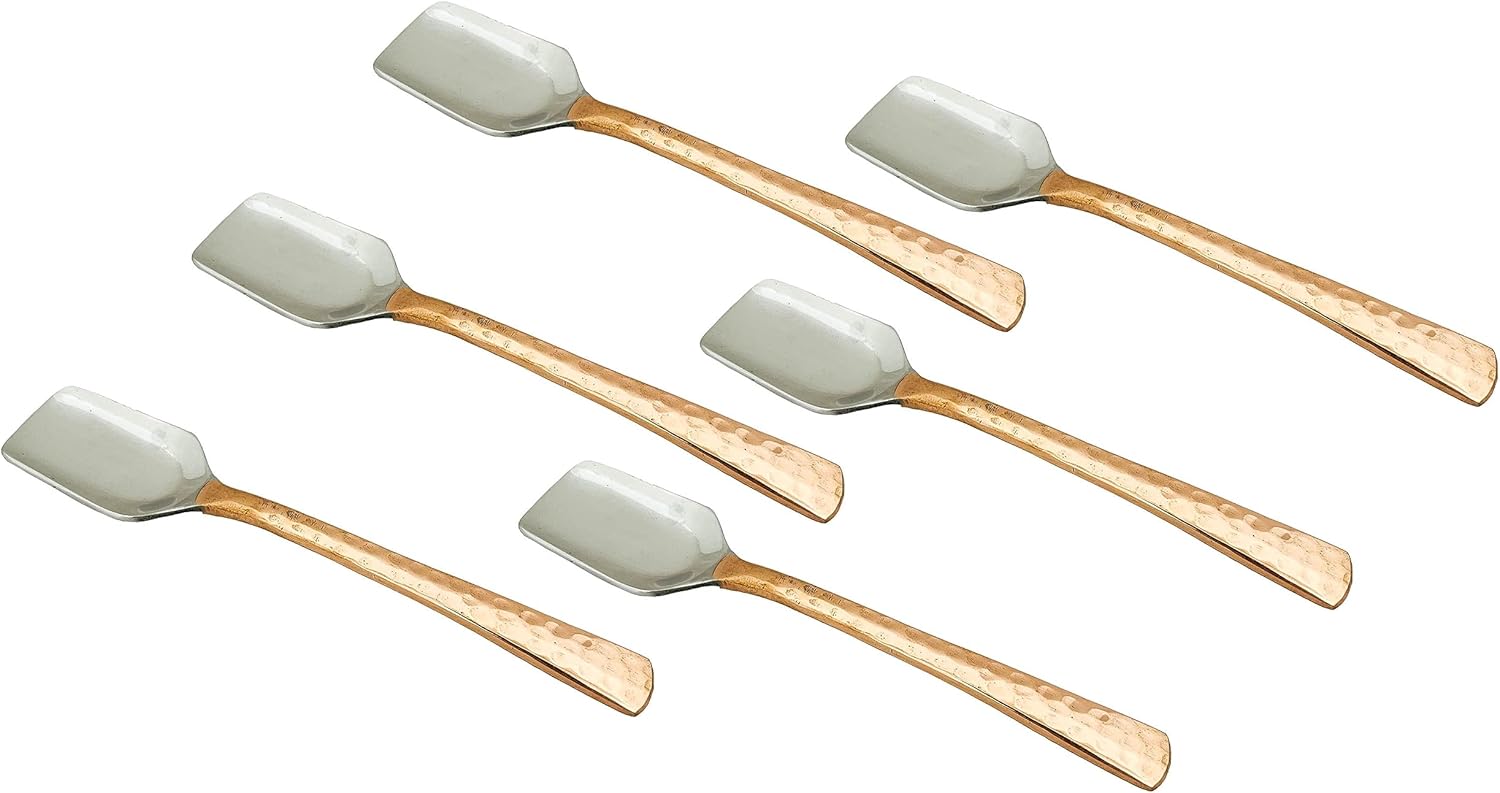 Shiv Shakti Arts Pack of 6 Steel Copper Spoon for for Ice Cream and Dessert Purpose Length-14 cm