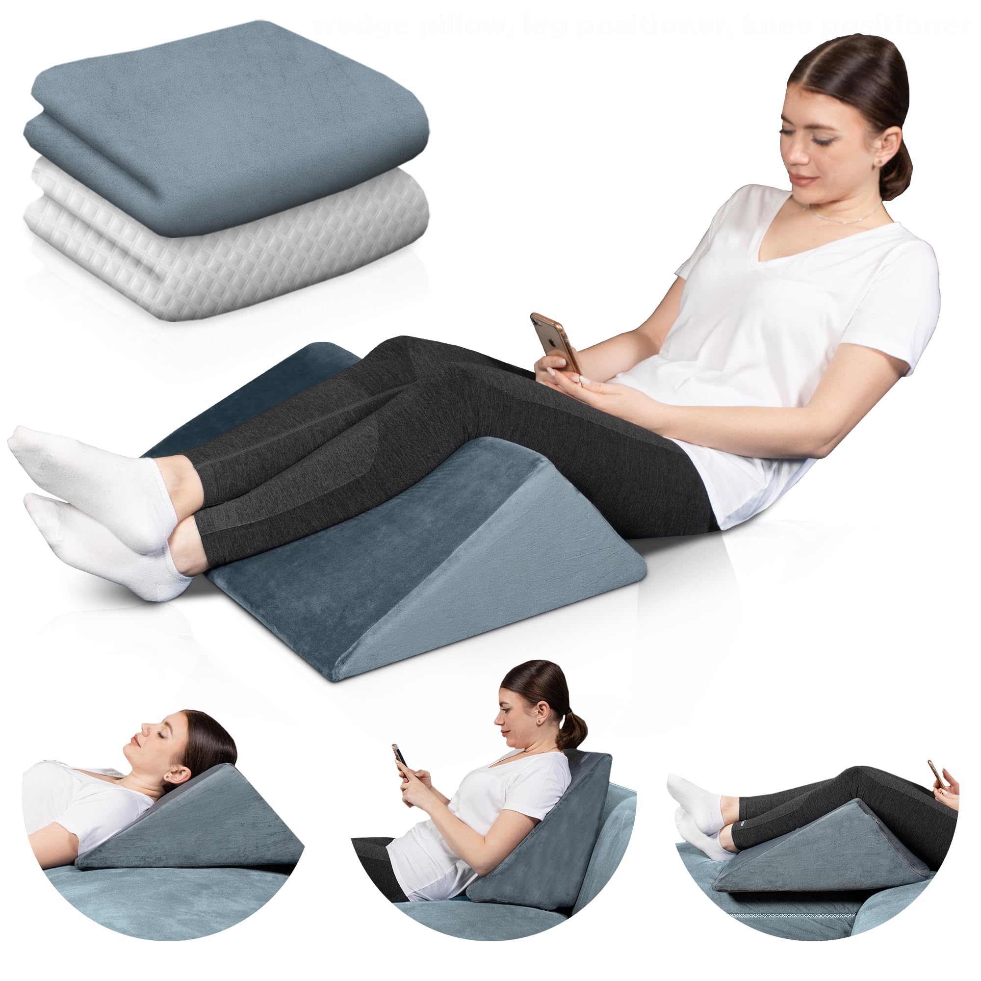 Lunix LX14 1pc Orthopedic Knee Wedge Pillow, Post Surgery Memory Foam for Back, Leg & Knee Pain Relief, Sitting Pillow, Adjustable Pillows for Acid Reflux and GERD for Sleeping, with Extra Cover