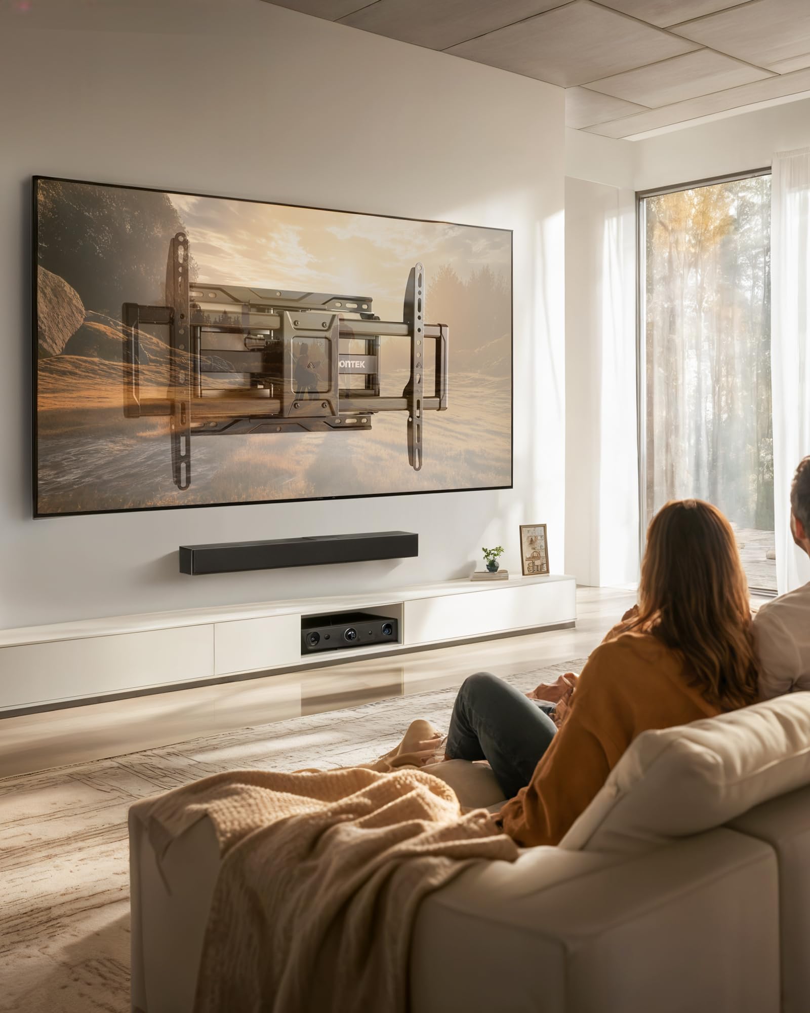 monTEK Vollbewegliche TV Wandhalterung für 37–90 Zoll Fernseher bis 75 kg | Werkzeuglose Neigung, Schwenkbar Wandhalterung Fernseher mit Doppelten Gelenkarmen, Ausziehbar, Stabile, Max. VESA 600x400 mm