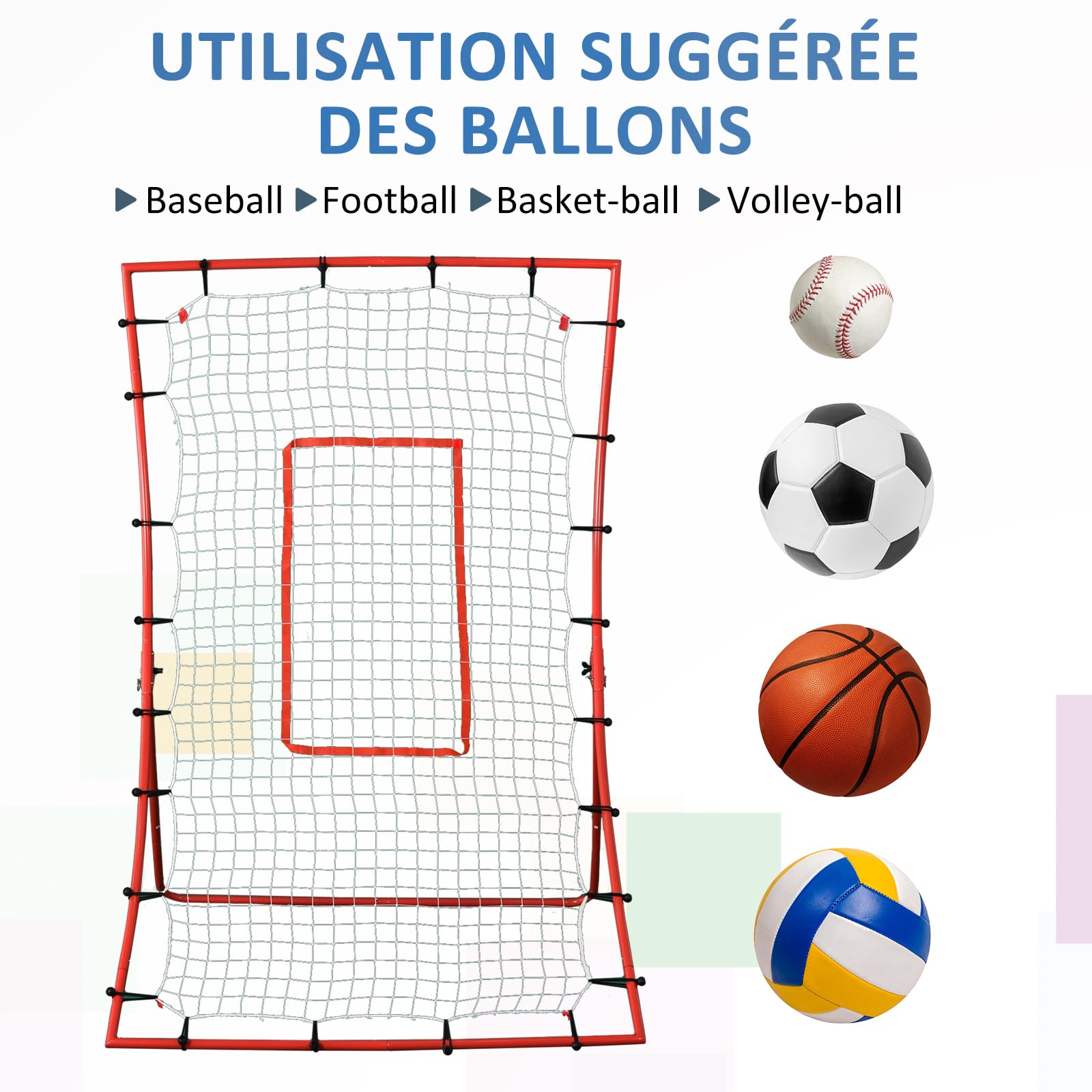 HOMCOM Filet de Rebond de Football, Rebondisseur, pour Entraînement, Angle Réglables, Accessoires de Fixation Fournies, 175L x 115H x 77P cm, Rouge, Blanc