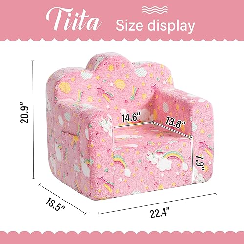 Miniatura 28 de Tiita Silla infantil de felpa para niños, sofá de felpa que brilla en la oscuridad, sofá para niños pequeños con funda lavable, asa de transporte,