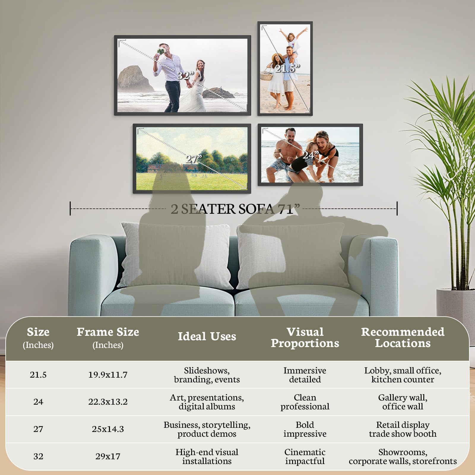 BSIMB Cornice digitale grande da 32 pollici, touch screen 64 GB, 1920 x 1080 FHD, WiFi, supporto da parete incluso, condivisione di immagini/video tramite app/USB/SD, facile installazione, regali per
