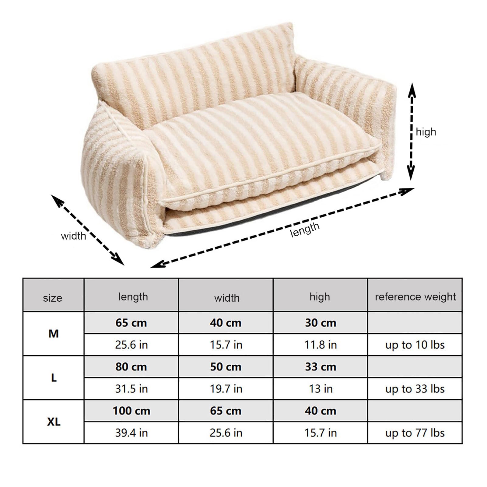 Sofás y sillas para Perros, sofá Cama de Doble Capa para Perros y Gatos, Moderno sofá Cama de Lana de Cordero a Rayas de Doble Capa para Perros y Gatos, Cama Relajante Transpirable con Fondo
