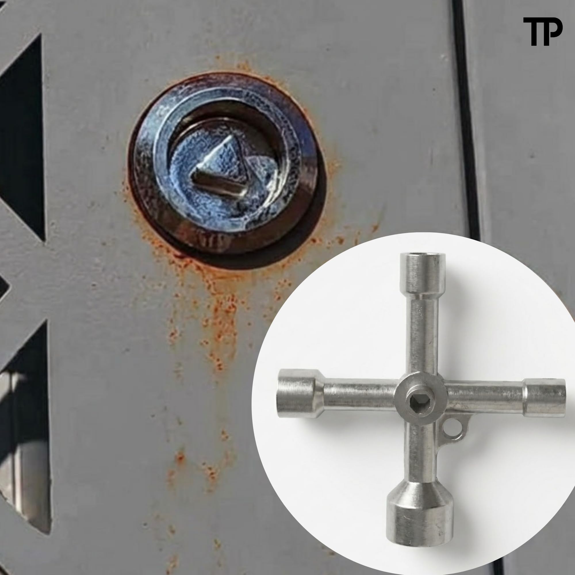 Chiave triangolare a 4 vie multifunzione – Chiave triangolare universale – bidone della spazzatura in metallo con superficie zincata – (13 mm/10 mm/9 mm/8,5 mm/5 mm)