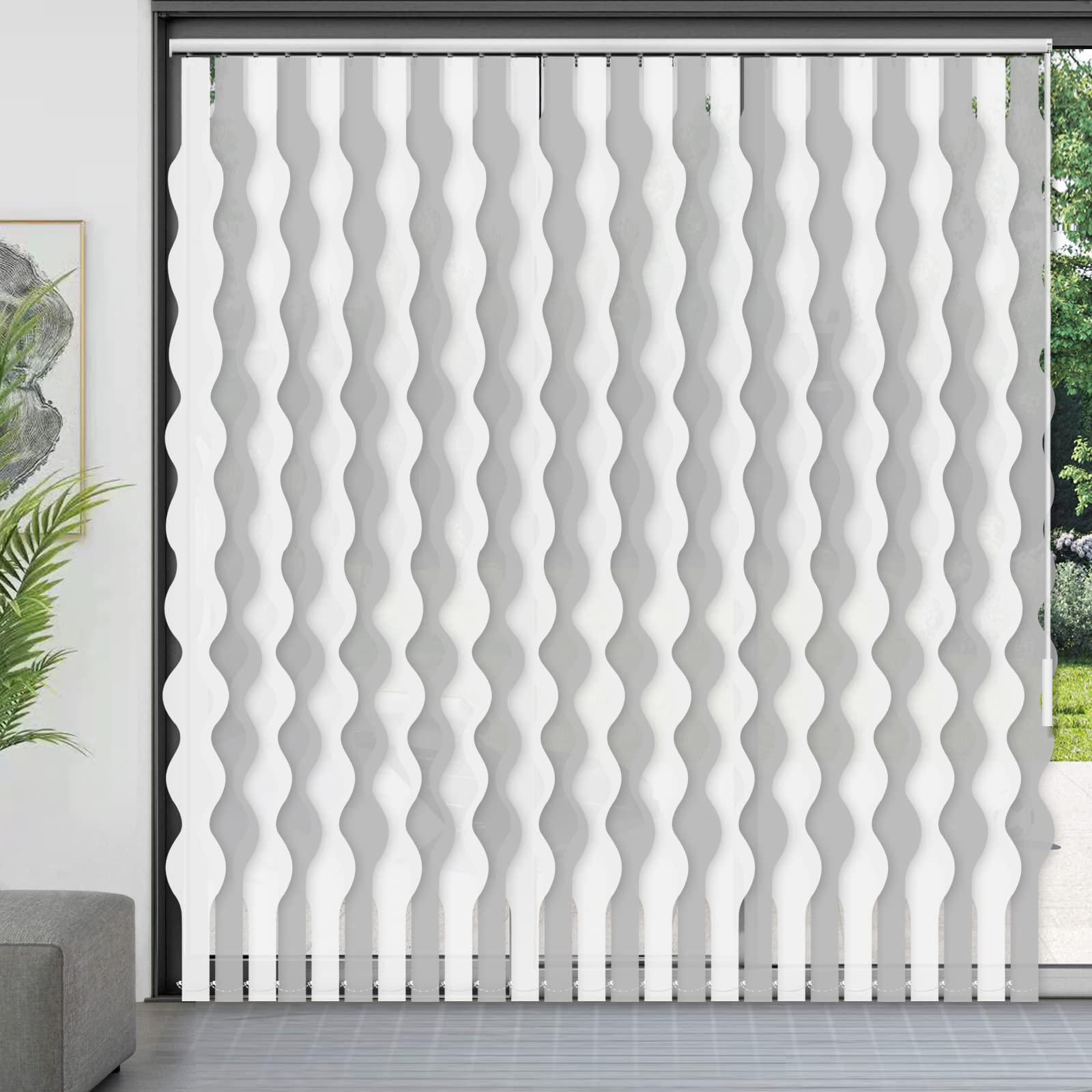 Cordless Vertical Blinds Window Blind, Light Grey Fabric Vertical Blind Energy Saving Protect UV, Light Filtering S Vertical Blinds for Sliding Glass Doors, Patio Doors