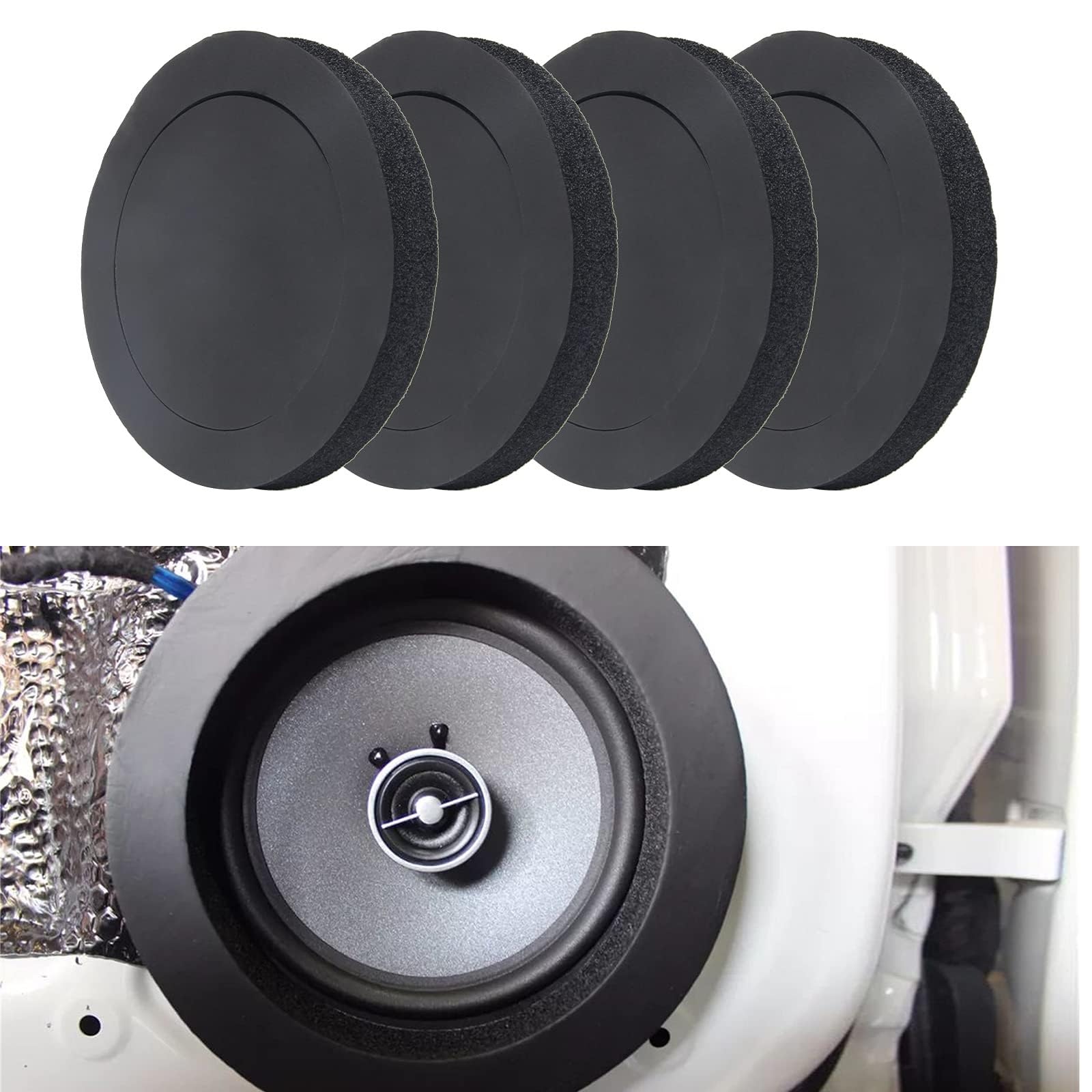THE WHITE SHOP 4pcs Foam Speaker Enhancer, Self Adhesive Fast Rings, Universal High Rebound Sponge Bass Blocker Kit for Car Door Enhancement of Sound