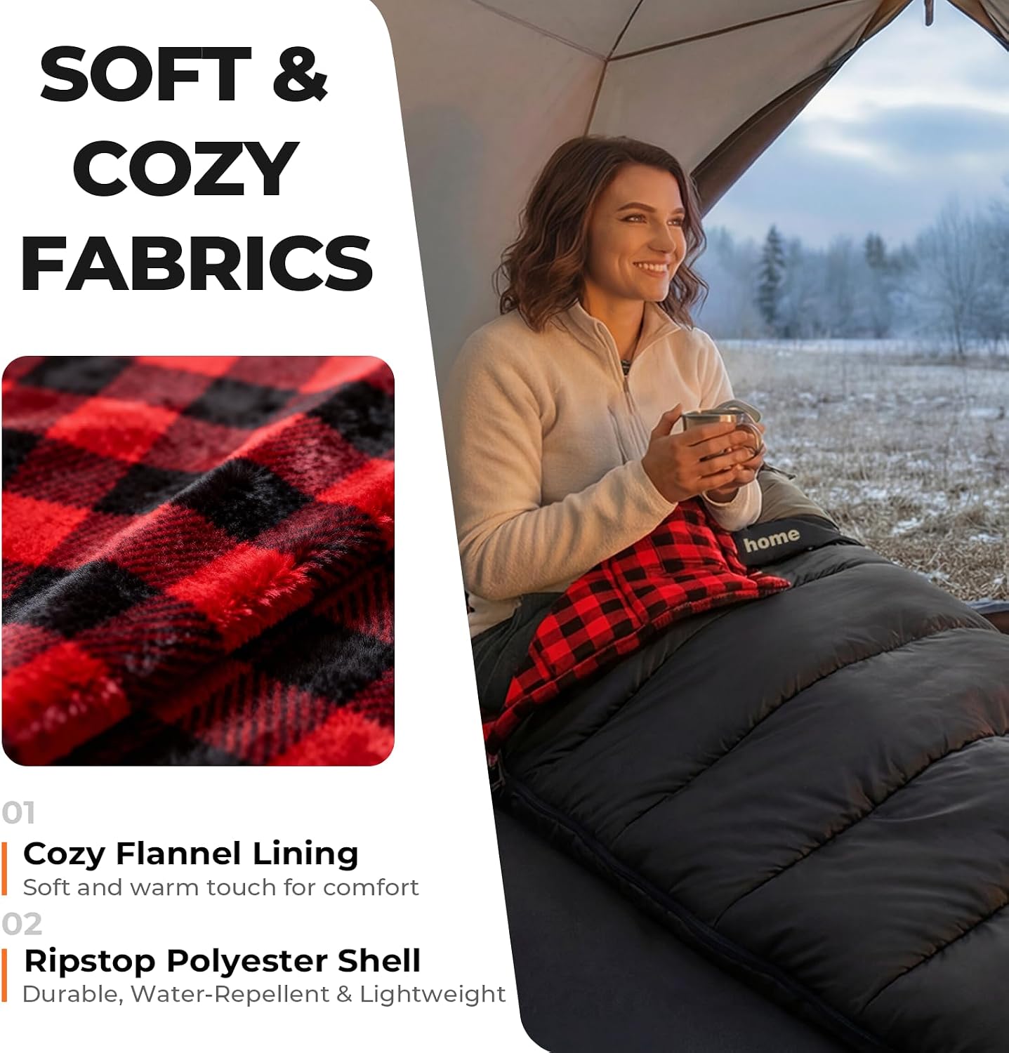 Cotton Flannel XXL Cold Weather Sleeping Bags for Adults Big and Tall,90x39 Inch 4 Season Camping Sleeping Bag,Waterproof Machine Washable Camping Essentials for Hiking,Backpacking,Outdoor