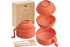 Orange Microwave Ramen Noodle Cooker Set with Lid, Spoon, Fork, Chopsticks for...