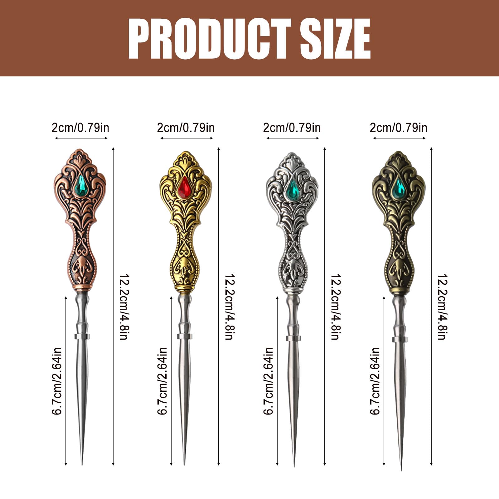 HSOKEW Vintage Embroidery Awl, 4Pcs Sewing Awl European Vintage Sewing Tool Kit Handle Scratch Awl Sewing Awl Tool Scribe, Layout Work, & Piercing Wood for Leather Embroidery Craft Art Work