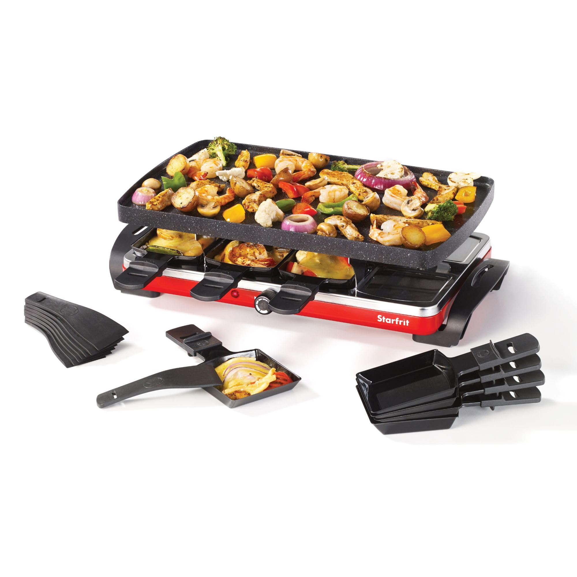 Starfrit The Rock Electric Raclette - 8 Person Party Grill - 8 Spatulas - Reversible Plate - 1500W