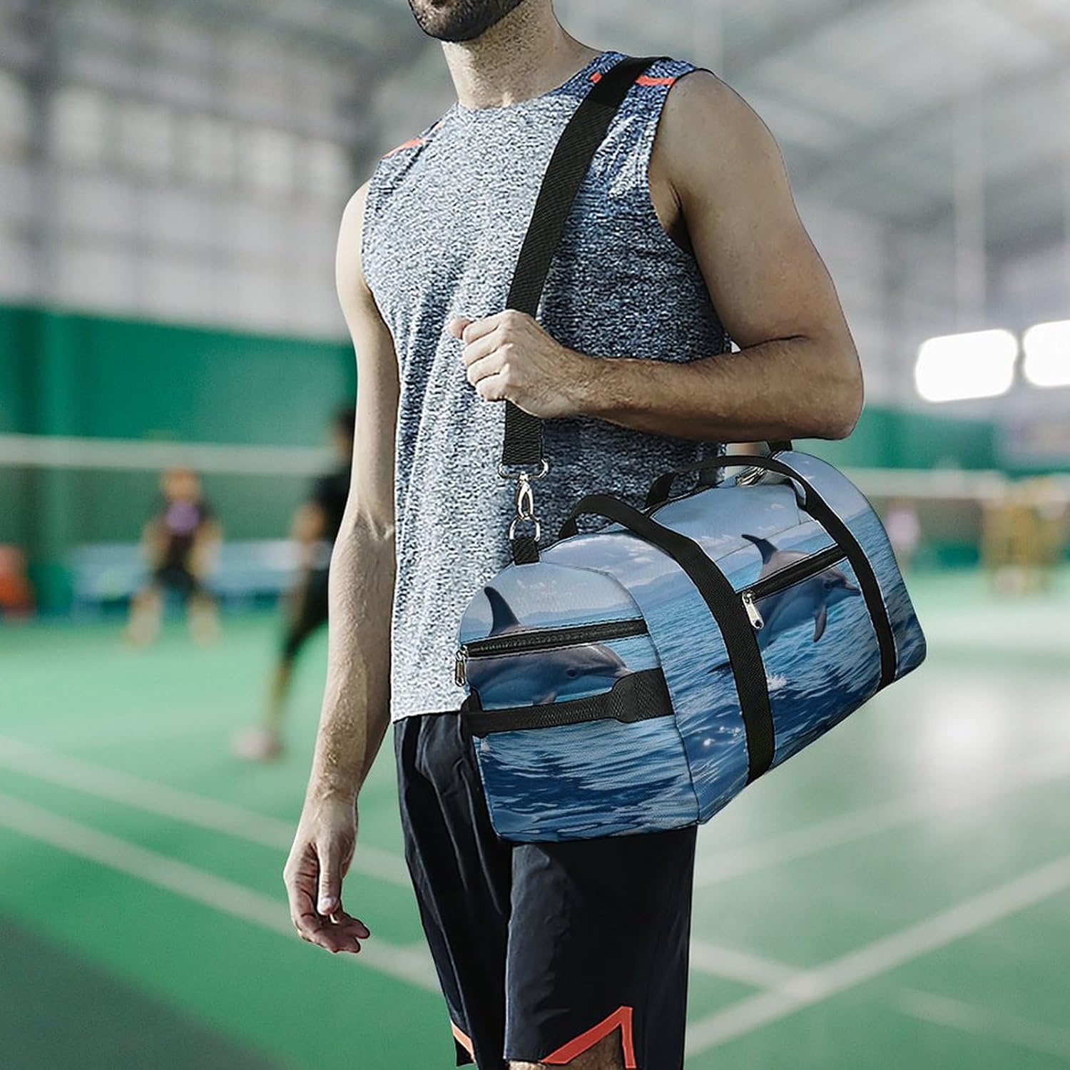 Gym Bag for Men Travel Duffle Bag Jumping Dolphin Tote Bag Weekender Duffel Bag Weekender Bag for Sports