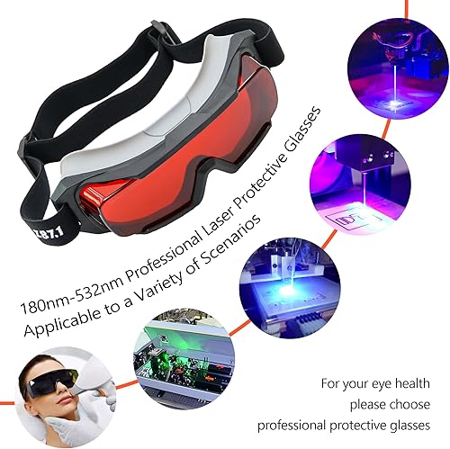 Miniatura 6 de Gafas profesionales con correa láser OD6+ de 532 nm, seguridad de 180-540 nm para láser verde, gafas láser UVvioleta y azul, gafas con correa láser